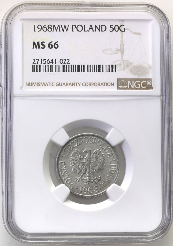 PRL. 50 groszy 1968 aluminium NGC MS66